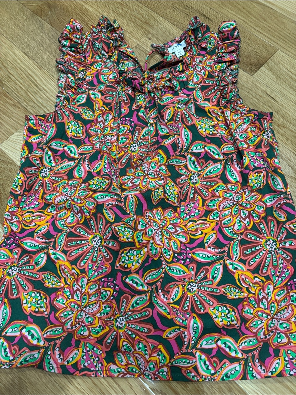 J. Crew Pink Multi Floral Ruffle Sleeve Shell